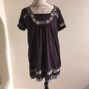 Anthropologie Black tunic dress with embroidery