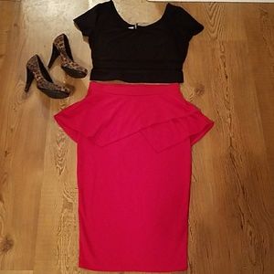 BOOHOO red peplum midi skirt