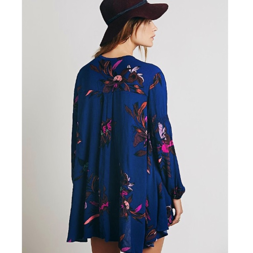 FLORAL Swing Tunic DRESS Electric Orchid Blue Tree - Picture 3 of 3