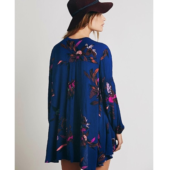 FLORAL Swing Tunic DRESS Electric Orchid Blue Tree - Picture 3 of 3