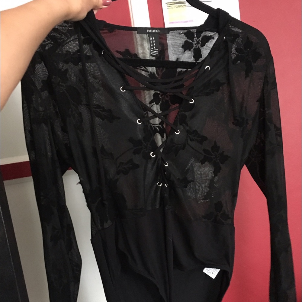 F21 sheer roses bodysuit