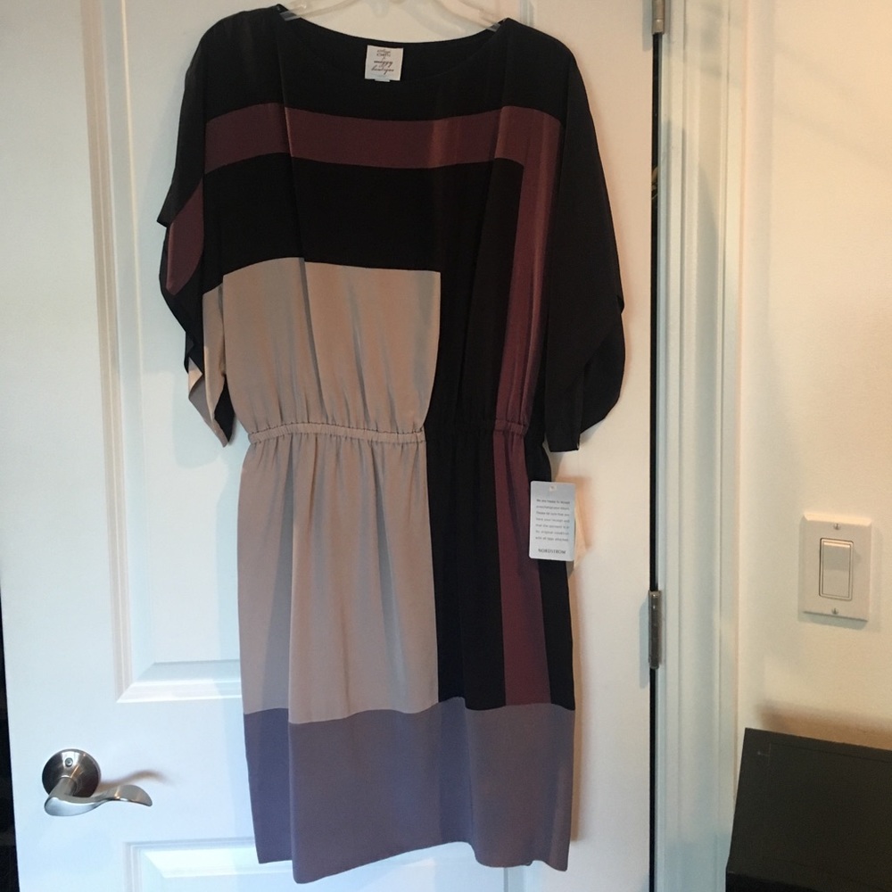 100% silk, color-blocked, brand new, dress.