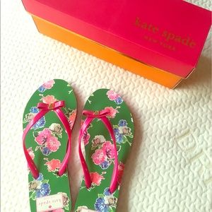 Kate Spade green & pink floral Flip Flops