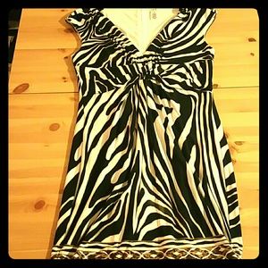 Cache Dress Formal Animal Print Black White Gold Women's Size 12