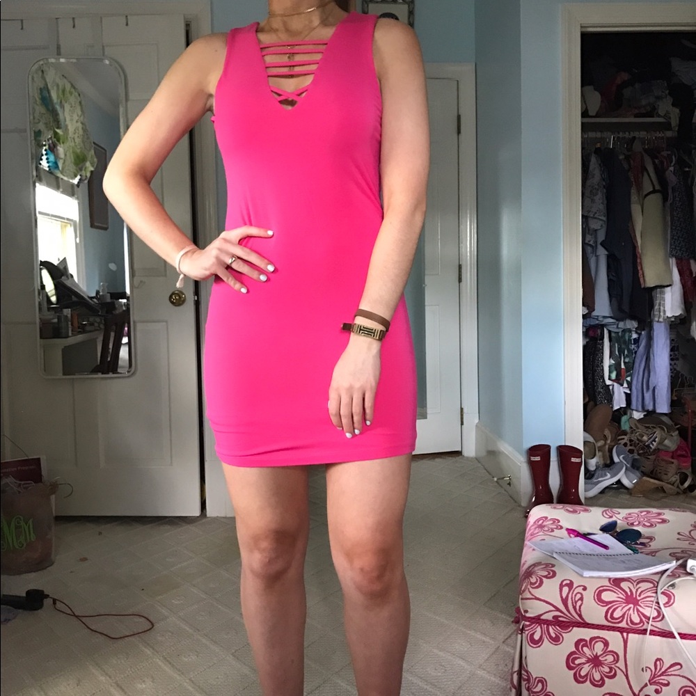 pink bodycon cotton dress