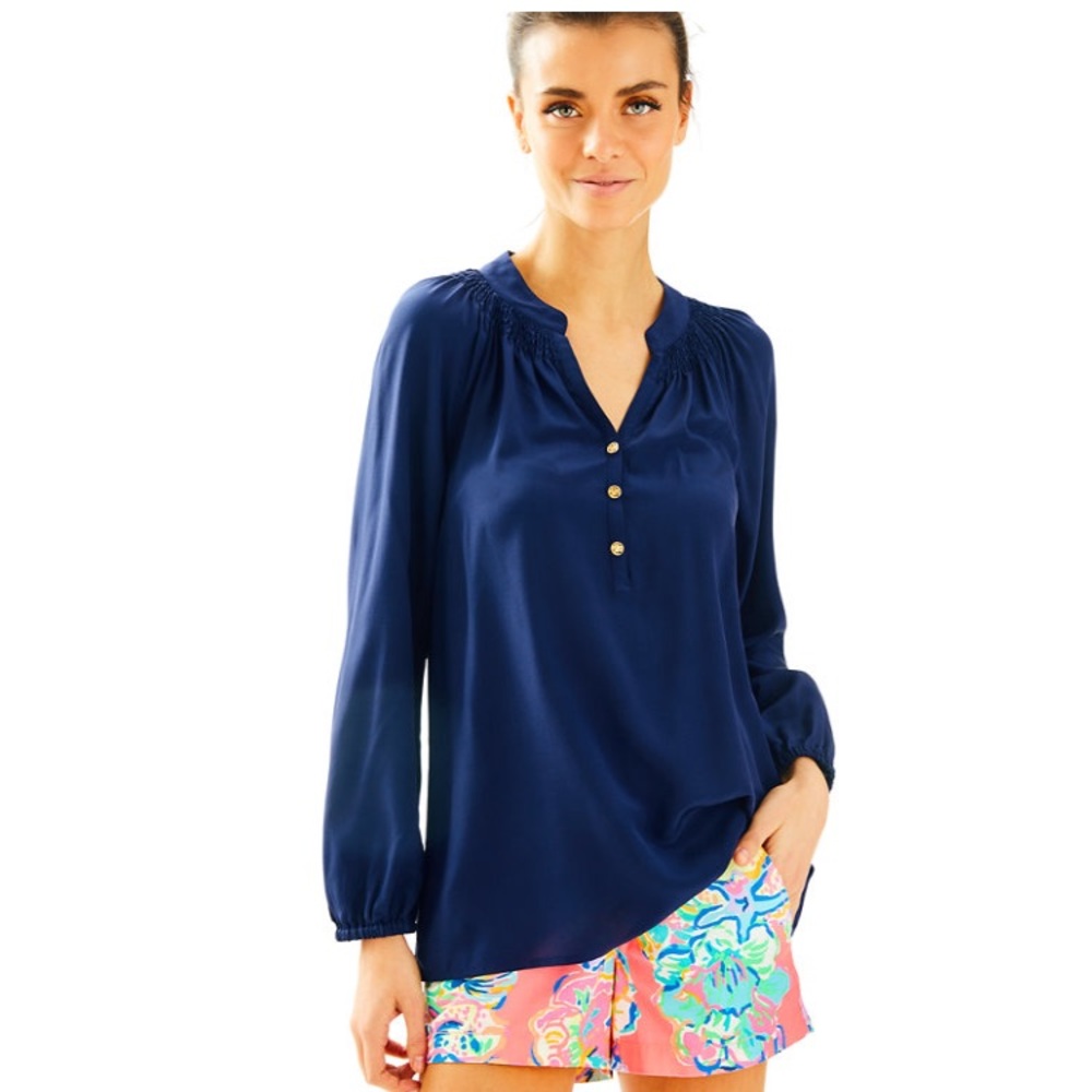 VGUC Lilly Silk True Navy Elsa Top