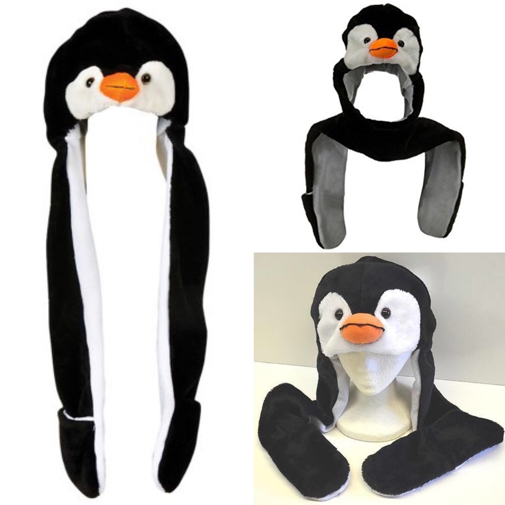 Plush Penguin Novelty Hat 3-in-1 hat mittens scarf