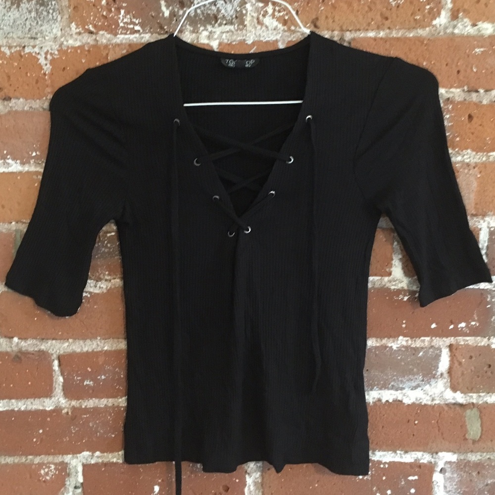 Topshop lace up crop top in black