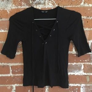 Topshop lace up crop top in black