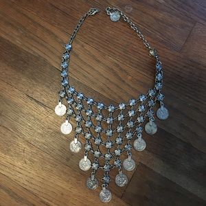 Silver coin drop necklace