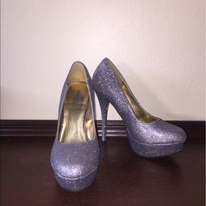 Silvery Blue Glitter Spike Heel Pumps