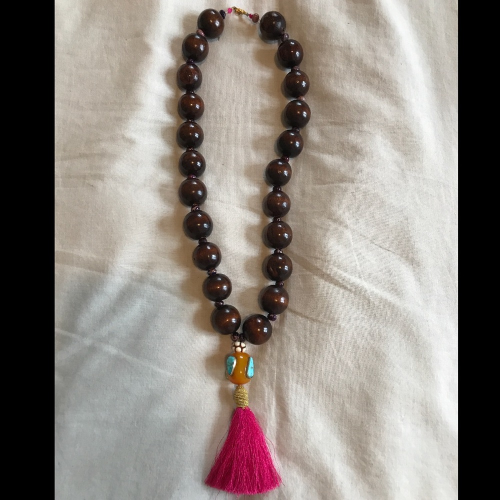 Seed Beaded Tassel Necklace