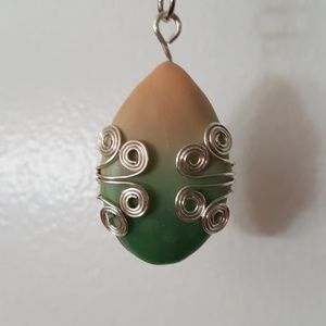 Hand sculptured clay and wire wrapped necklace