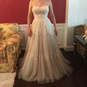 Vintage Wedding Gown with Rose-hued Bodice