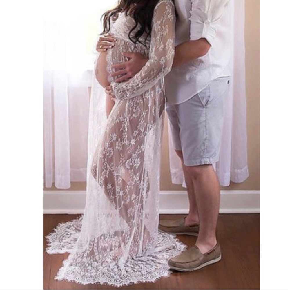 Maternity Gown - Lace Maxi dress with open front