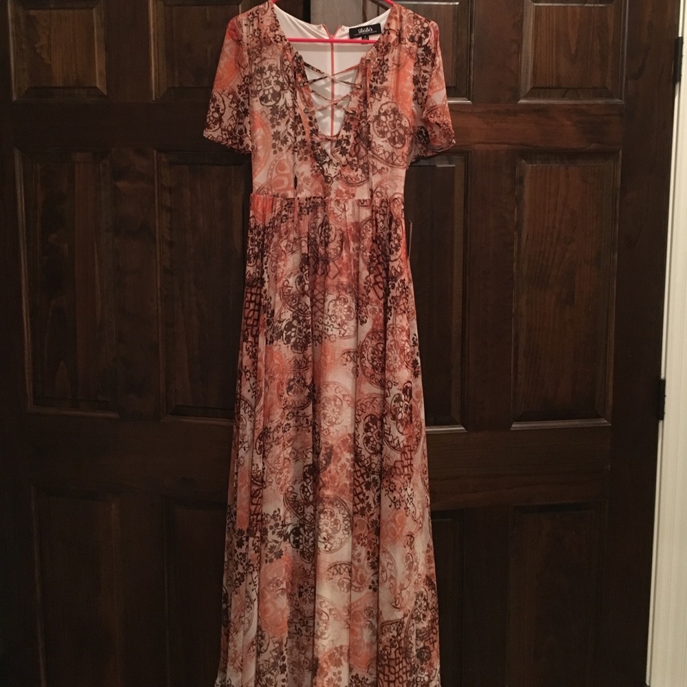 LuLus Pink Paisley Maxi Dress