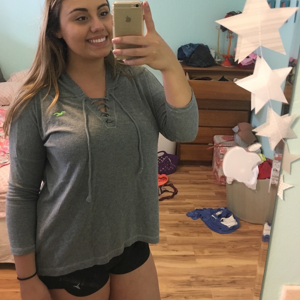 Hollister Hoodie! Grey and tie up super cute!