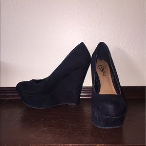 Black Velvet Wedge Heels