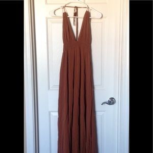 Light brown, backless dress