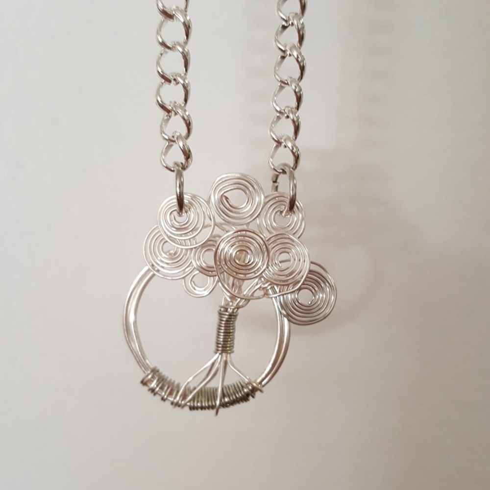 Gorgeous silver wire wrapped tree necklace