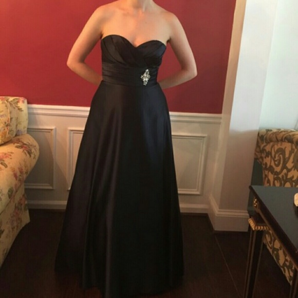Navy Satin Evening Gown - Picture 1 of 4