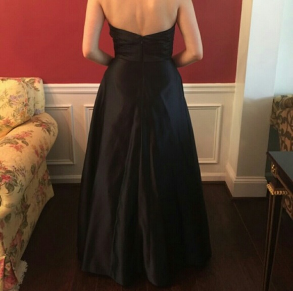 Navy Satin Evening Gown - Picture 2 of 4