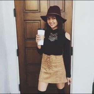 Adorable lace up corduroy camel skirt from LF