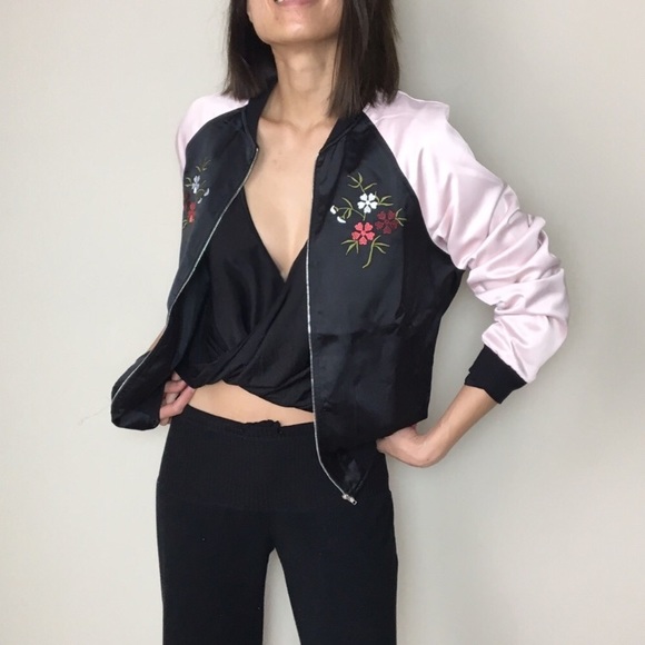 Satin floral blush bomber jacket - Picture 2 of 5