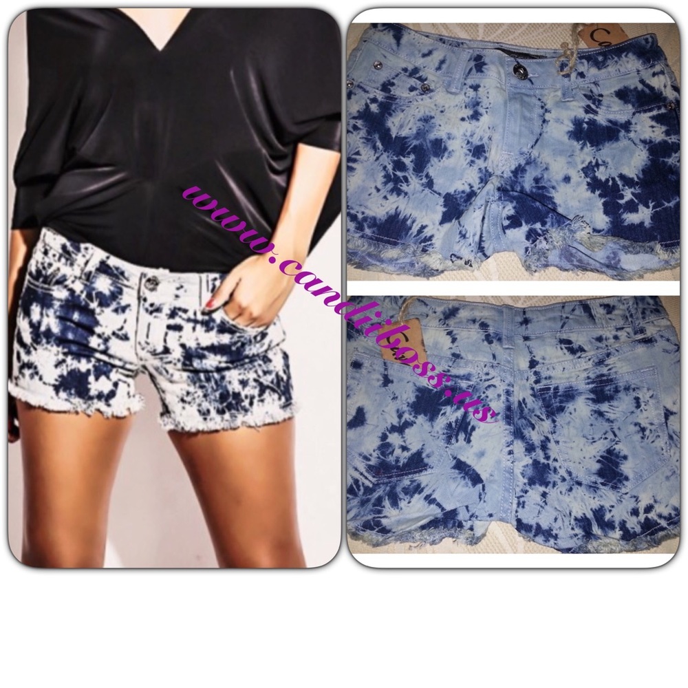 New! Blue Acid Washed Denim Jean Shorts