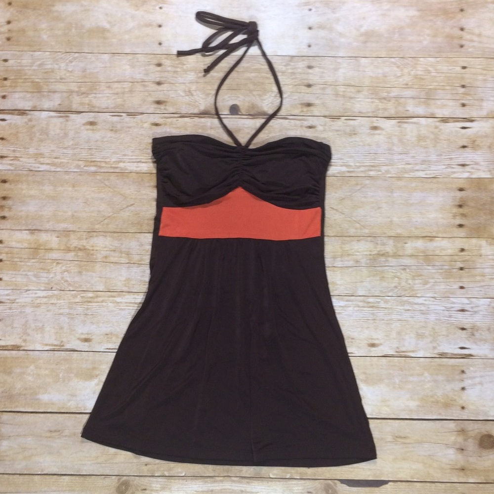 Brown and orange stretchy halter top