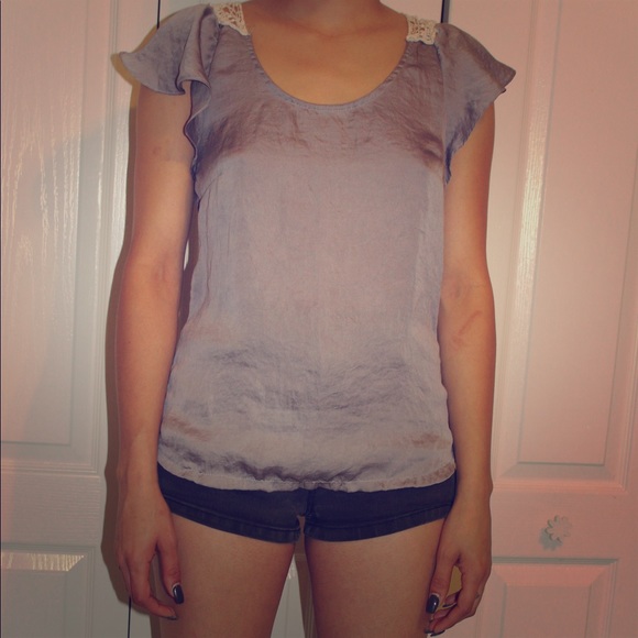 GRAY SILK top with knit back detailing - Picture 2 of 4