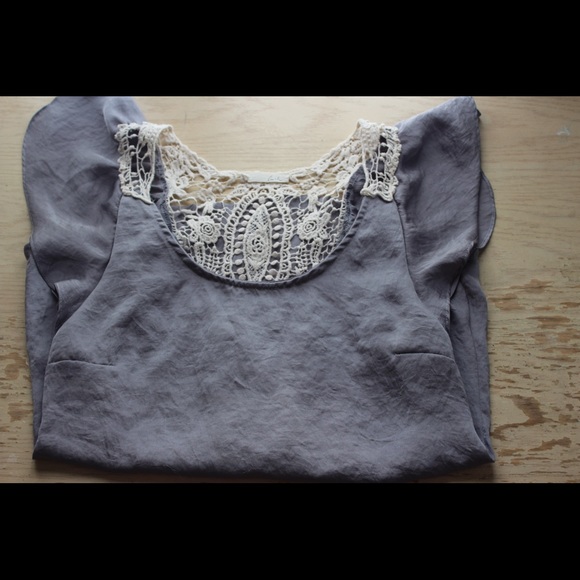 GRAY SILK top with knit back detailing - Picture 3 of 4