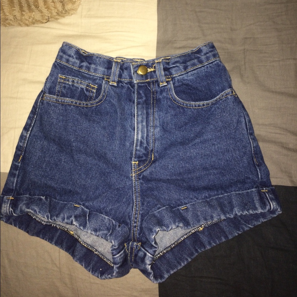 American apparel dark wash high waist denim shorts