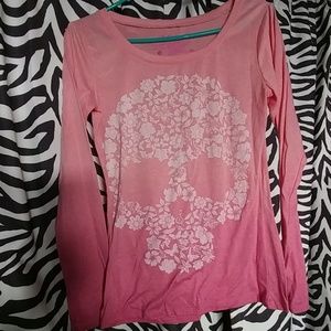 Pink floral skull long sleeve shirt
