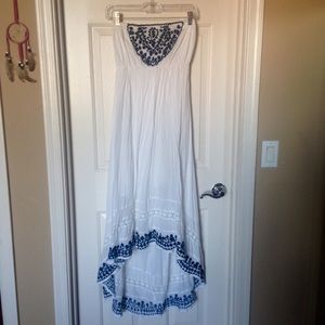White high low dress with blue flowers