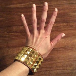 Gold spiked leather wristband