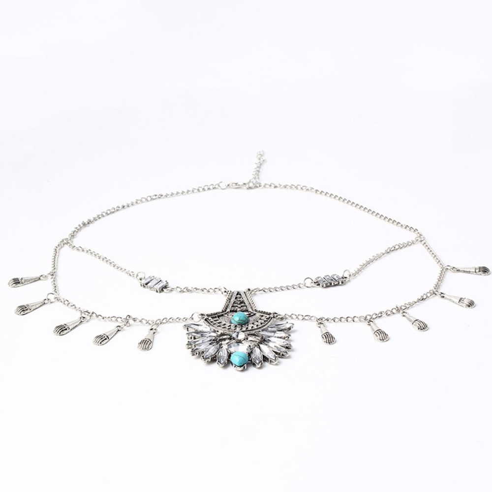 🛍Boho Turquoise Silver Crystal Statement Necklace - Picture 5 of 6