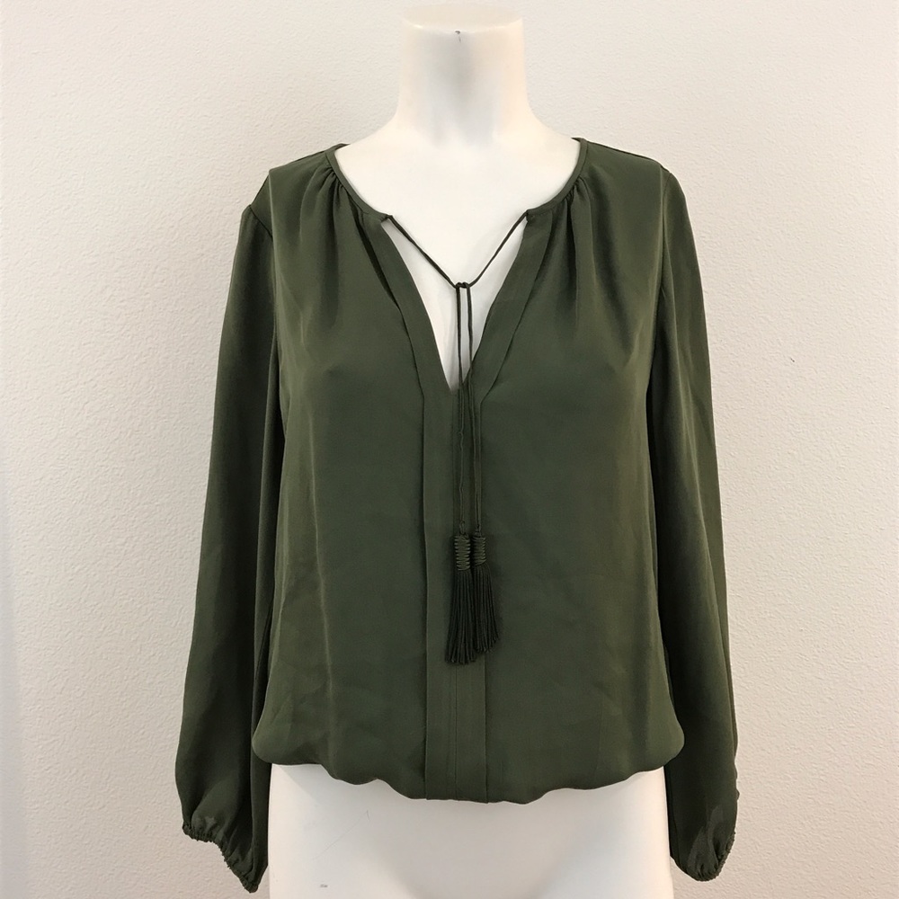 Joie V-neck Silk Tie Neck Tassel Blouse