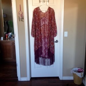 Colorful cardigan with maroon tassels