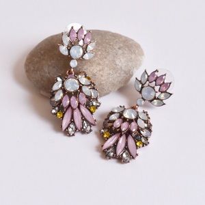 Pink Glass Stone Statement Earrings