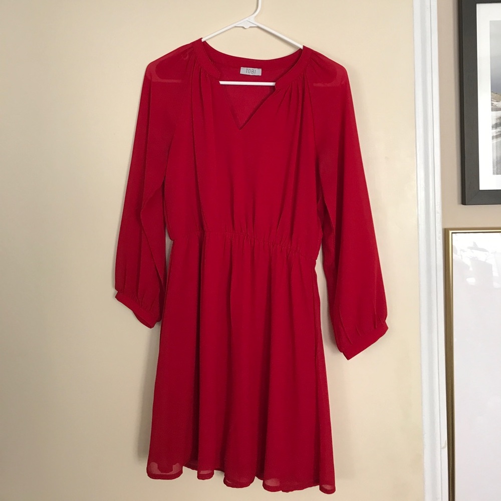 Burgundy Chiffon Dress by Tobi with Sleeves