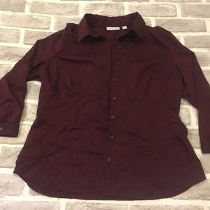 New York & Co Burgundy Long Sleeve Button Blouse