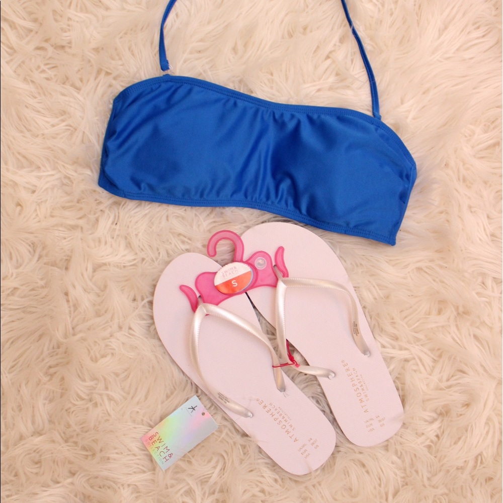 Forever 21 bikini top and brand new white slippers