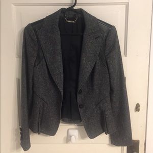 Bebe tweed blazer with leather detail