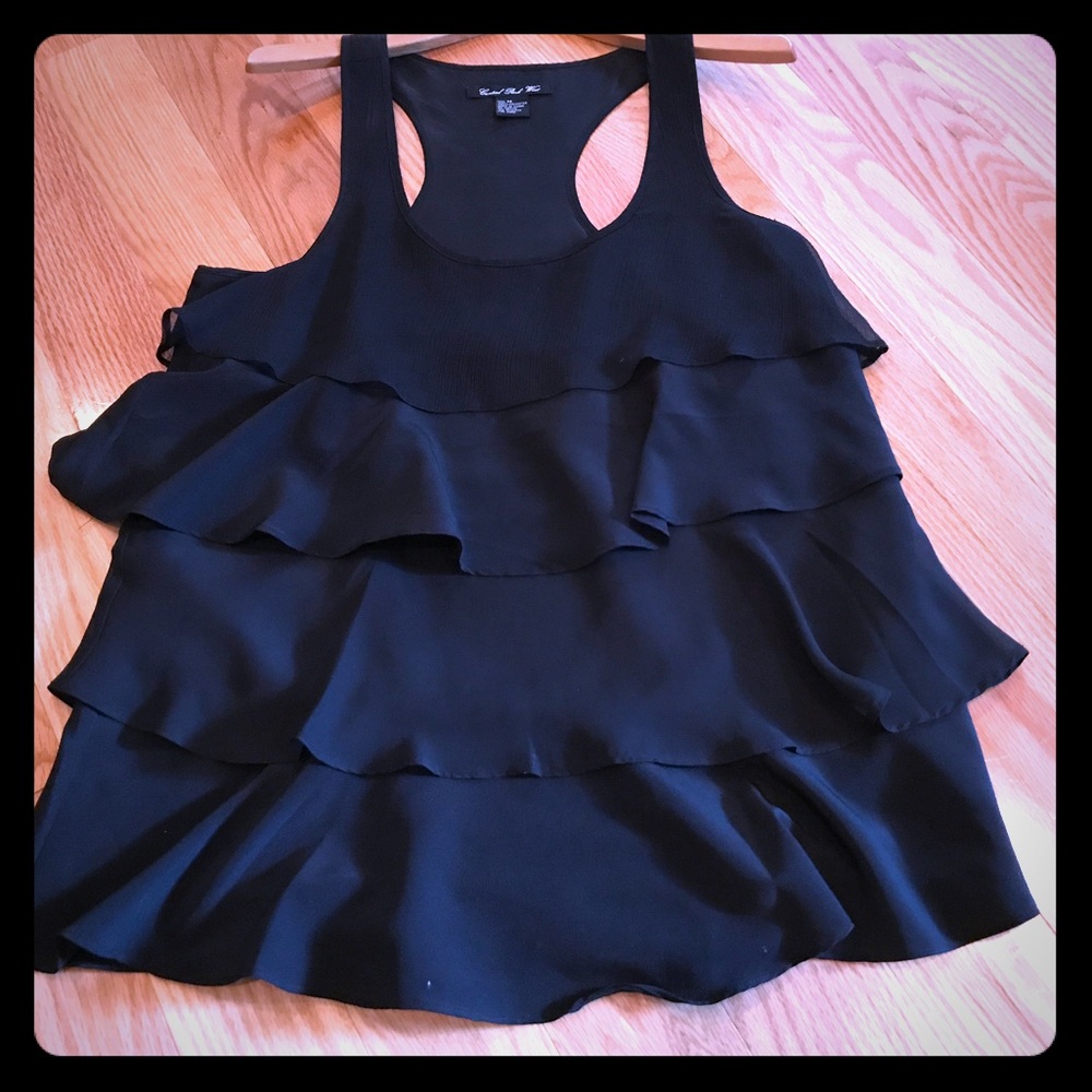 Central Park West ruffle black tank top