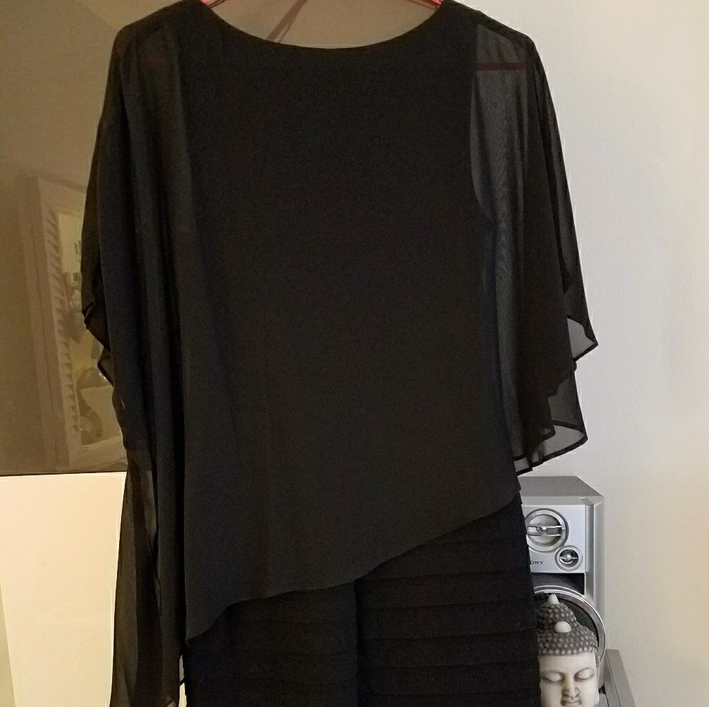 Adrianna Papell Bodice Overlay Banded Dress- BLACK