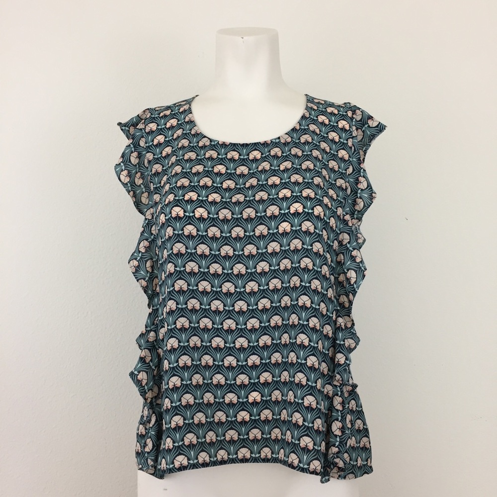Anthropologie Paper Crown Floral Flutter Blouse