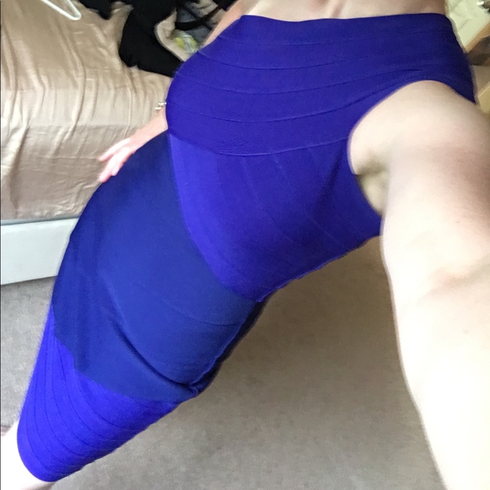 Blue one-shouldered bandage dress