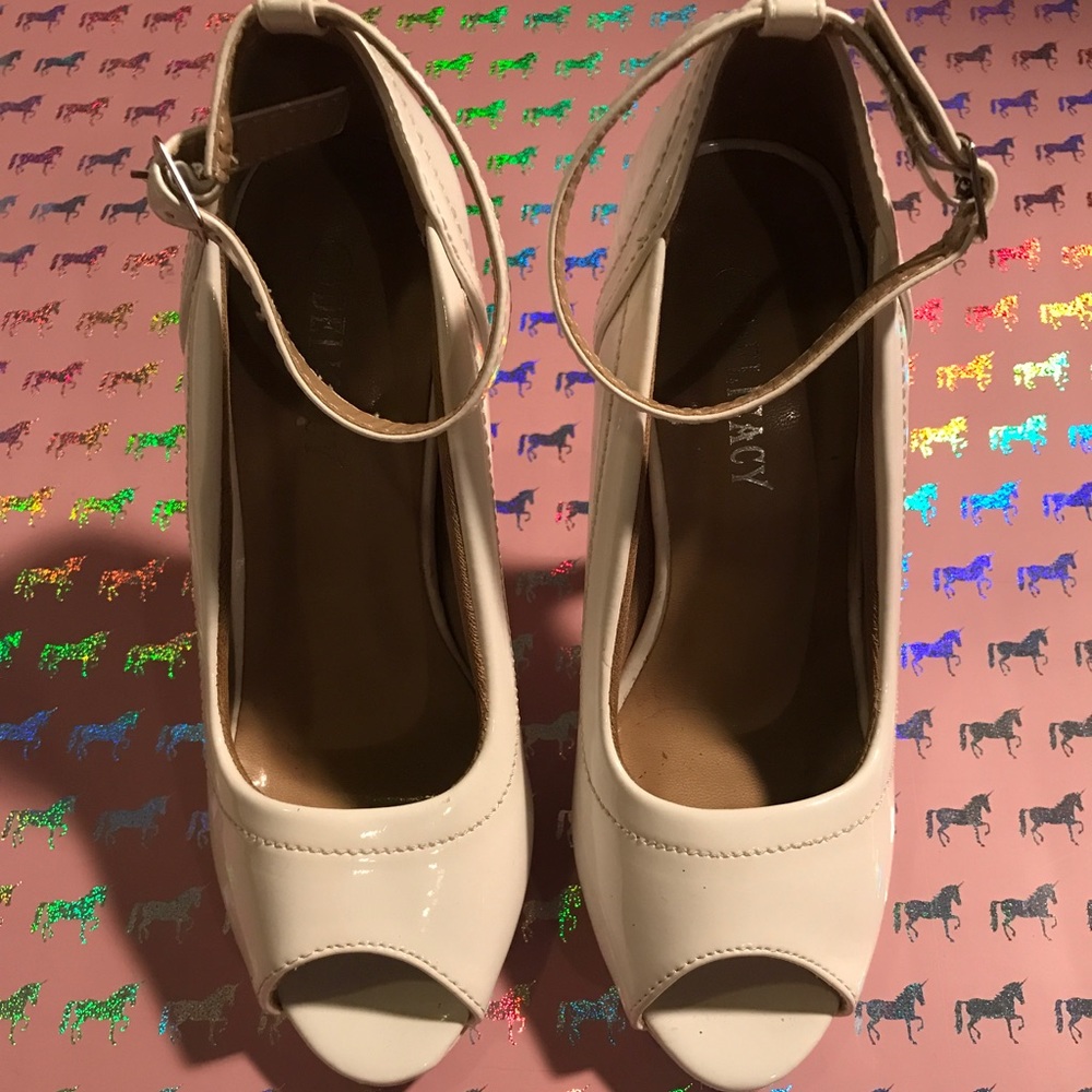 White patent Leather Ankle heels 