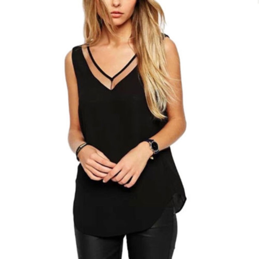 SALE: Caged v-neck black tank/blouse